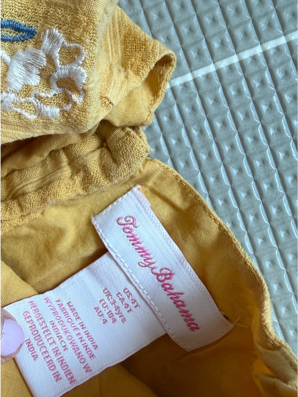 Tommy Bahamas|Baby girl/toddler set,Mustard floral Embroidered Top & biker Short - Picture 6 of 7